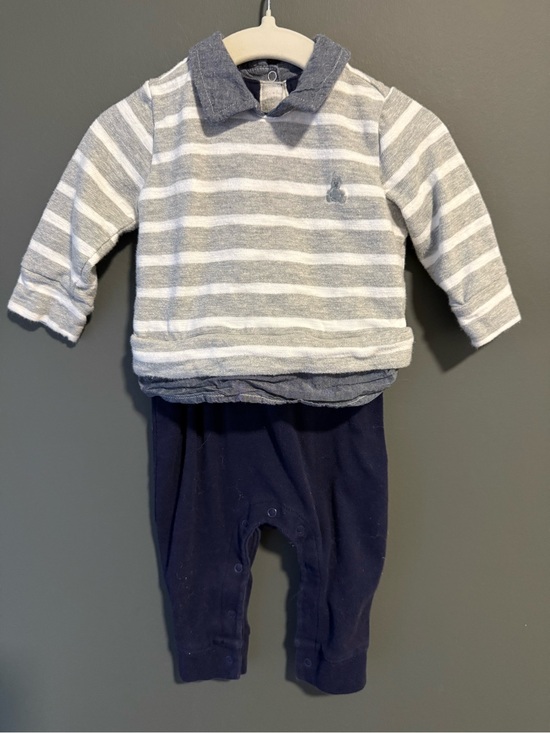 GAP Other - 3-6M GAP Baby Boy’s Striped Grey & Navy One-Piece with Collar